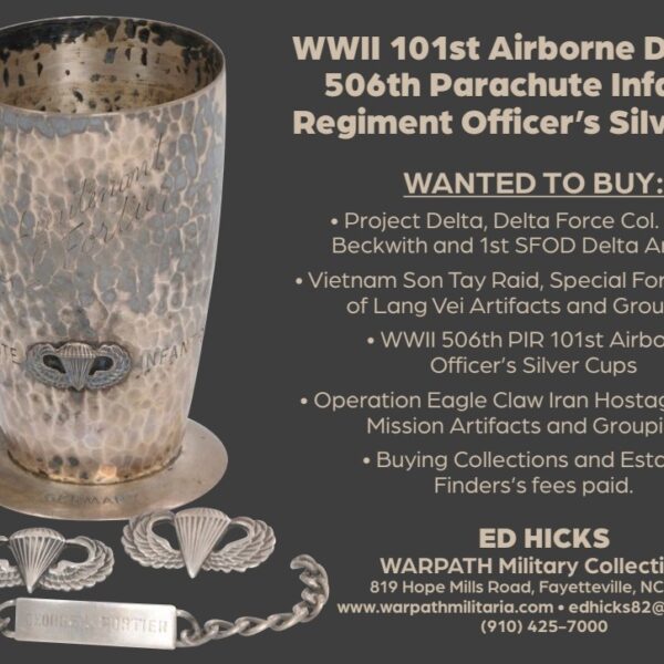 WWII US 506th Parachute Infantry Regiment 101st Airborne Division Officer’s Silver Cup